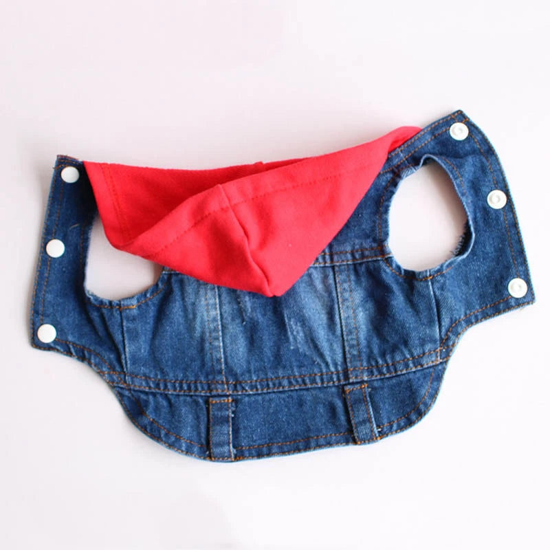 Sleeveless Denim Dog Jacket - Dark Wash, Puppy Hooded Jeans Coat Spring Summer Dog Clothes for Small Medium Dogs Bulldog Yorkie