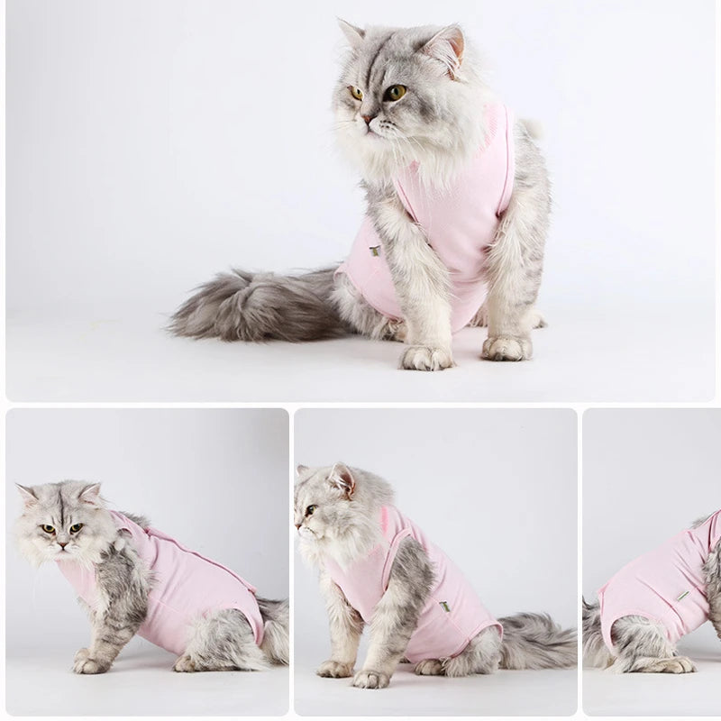 Pet Cat Recovery Suit for Abdominal Wounds or Skin Diseases E-Collar Alternative, After Surgery Wear Onesie Bodysuit Cat Clothes