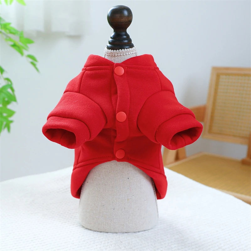 Embroidery Paris Pet Cat Sweatshirt for French Bulldog Warm Fleece Small Medium Dog Clothing New Year Winter Red Puppy Overalls