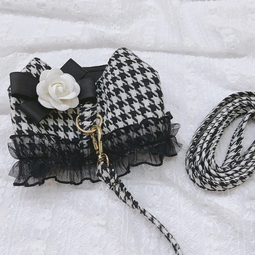 Designer Dog Harness and Leash Set for Small Medium Dogs Cats Walking, Puppy Lace Vest Harness York Chihuahua Pet Accessories