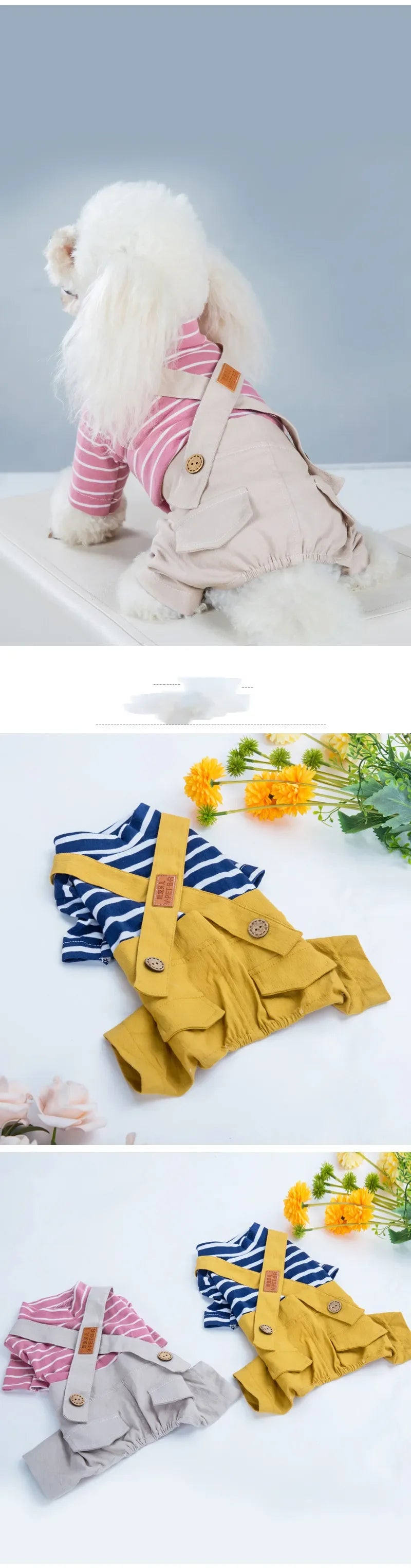 2023 Princess Dog Colorful Stripe Soft Suit Puppy Jumpsuit Spring Doggie Casual Pants Small Medium Pet Couple Four-Legged Coat
