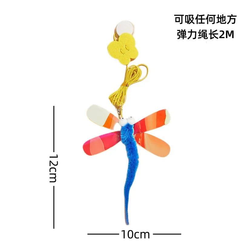 Cat Toy Cat Teaser Stick Three Color Dragonfly Hanging With Adjustable And Adjustable Self Cat Teaser Toy Swing Cat Teaser Stick