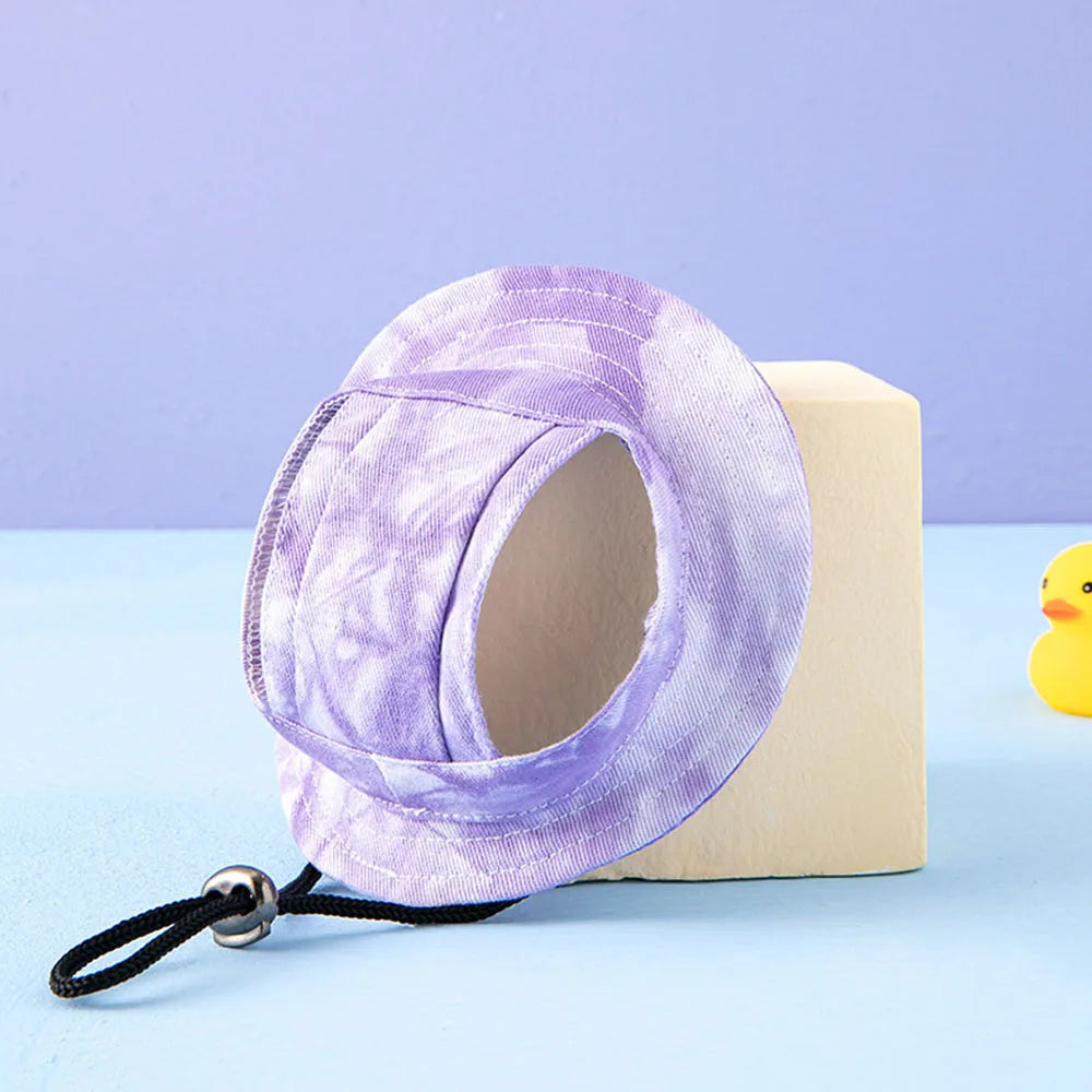 Adjustable Dog Hat Fashion Tie-dyed Pet Bucket Hats with Ear Holes Round Brim Dog Cap Outdoor Sun Bonnet Cat Cap Pet Accessories