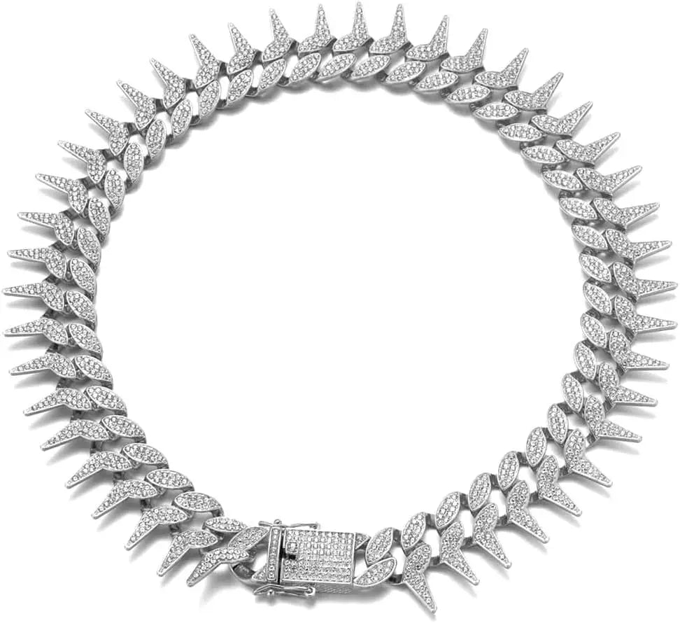 13mm Bling Diamond Chain Dog Cat Collar with Spiked Rivet Design, Luxury Gold Cuban Link Dog Collar for Small Medium Large Dogs