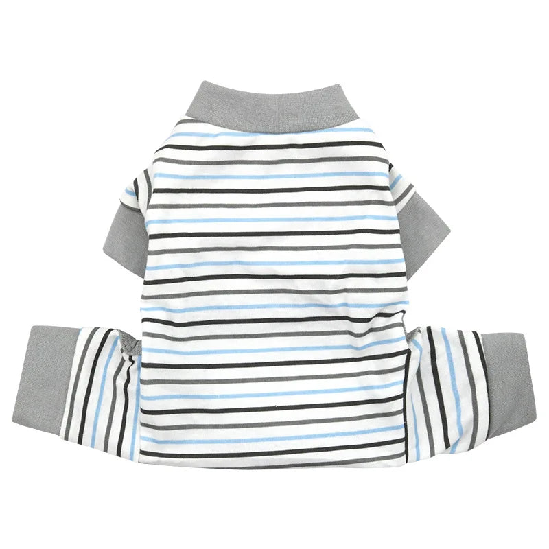 Stripe Dog Pajamas Onesie Spring Autumn Cotton Dog Clothes for Small Medium Dogs, Soft Cat Puppy Jumpsuit Outfits Pet Apparel