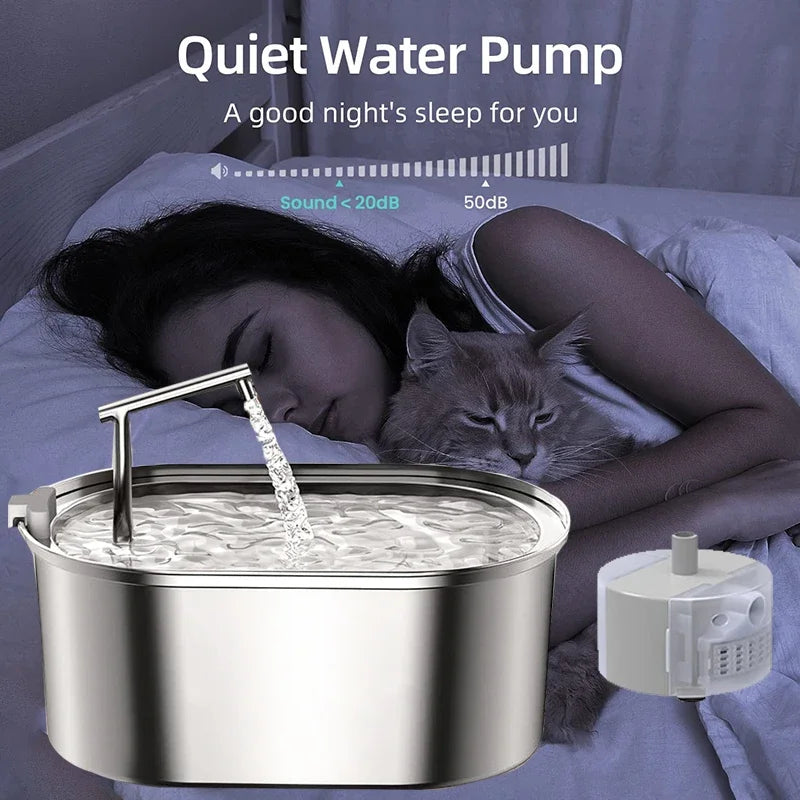 Stainless Steel Cat Water Fountain Automatic Pet Drinker Drinking Fountain For Cats Dogs Drinking Bowl with Replaceable Filter