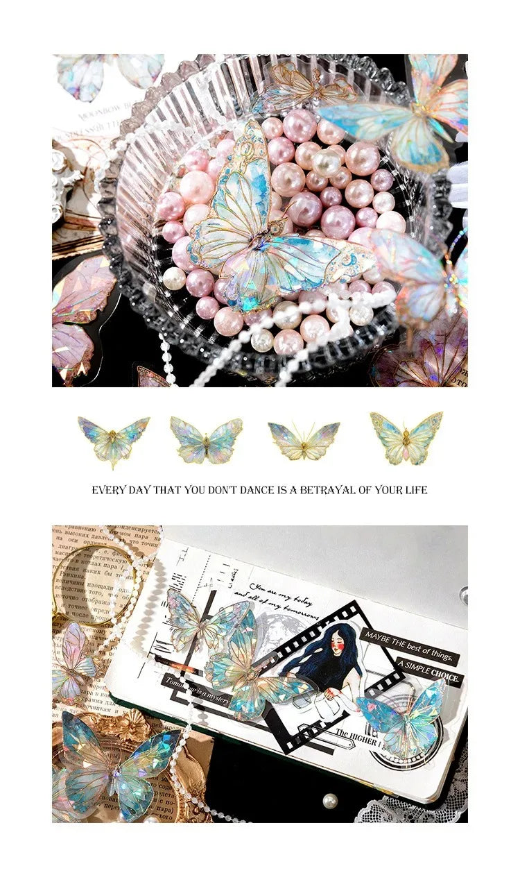 5Style 20pcs/pack INS Butterfly PET Sticker Pack Ice Crystal Laser Gold DIY Handbook Decoration 3D Scrapbook