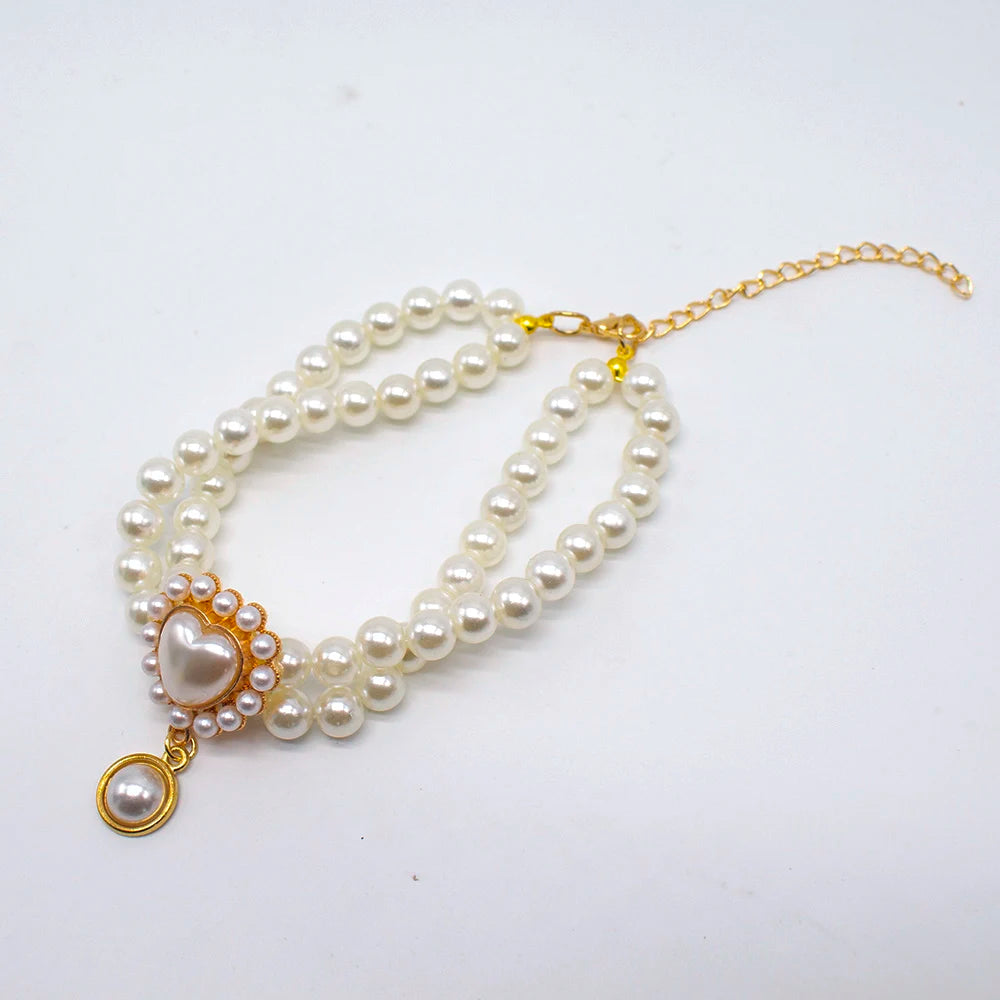 2 Rows Luxury Dog Cat Pearl Necklace Collar for Small Dogs Cats Yorkie Wedding Birthday Costume Crystal Jewelry Pet Accessories