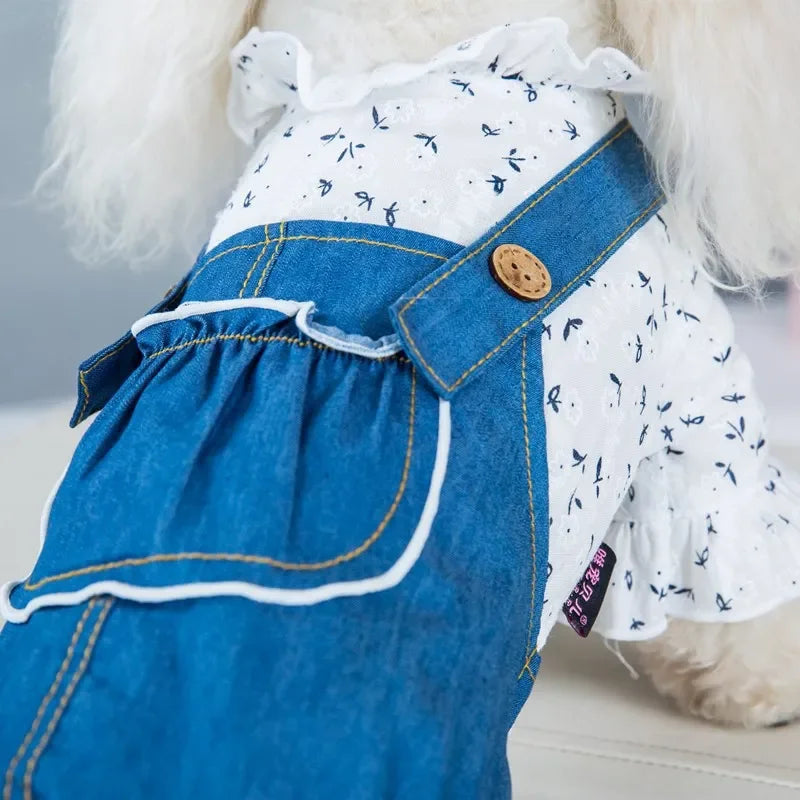 Pet Dogs Clothes Thin Denim Strap Dog Rompers Princess Pet Four-legged Clothes Jumpsuit for Dog Sweet Puppy Kitten Costumes Coat
