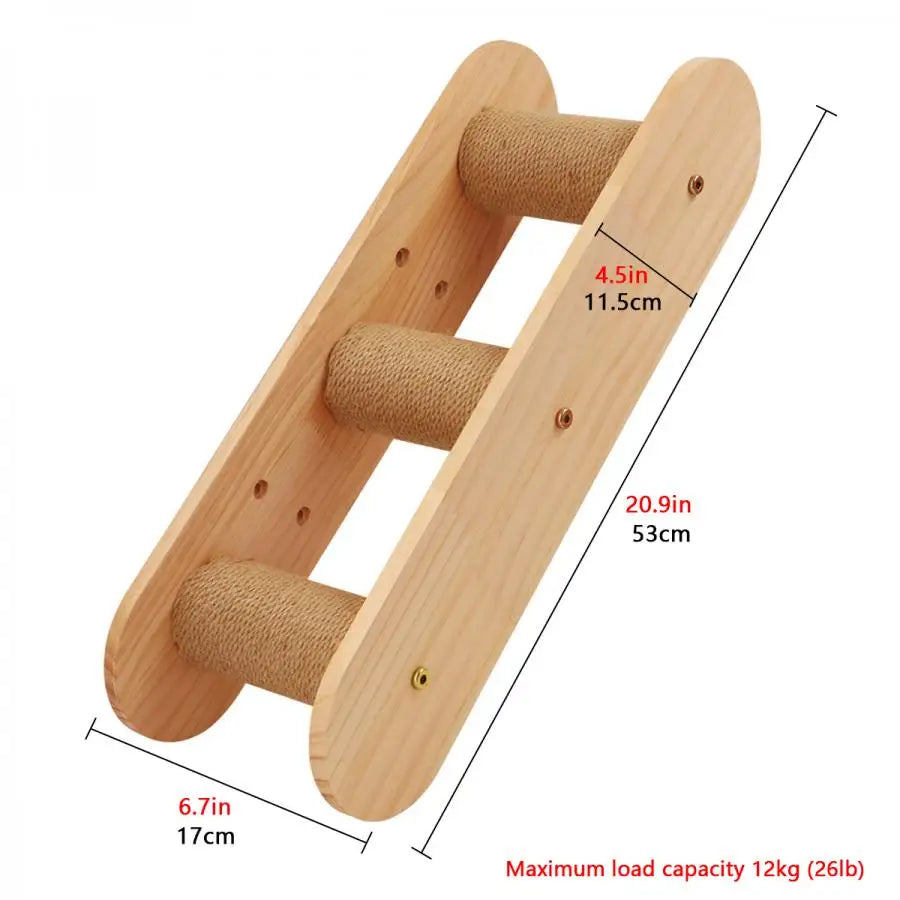 Cat Wall Mounted Solid Wooden Furniture Climbing Ladder and Cat Hammock with Scratching Post for Activity Indoor Cats Perches
