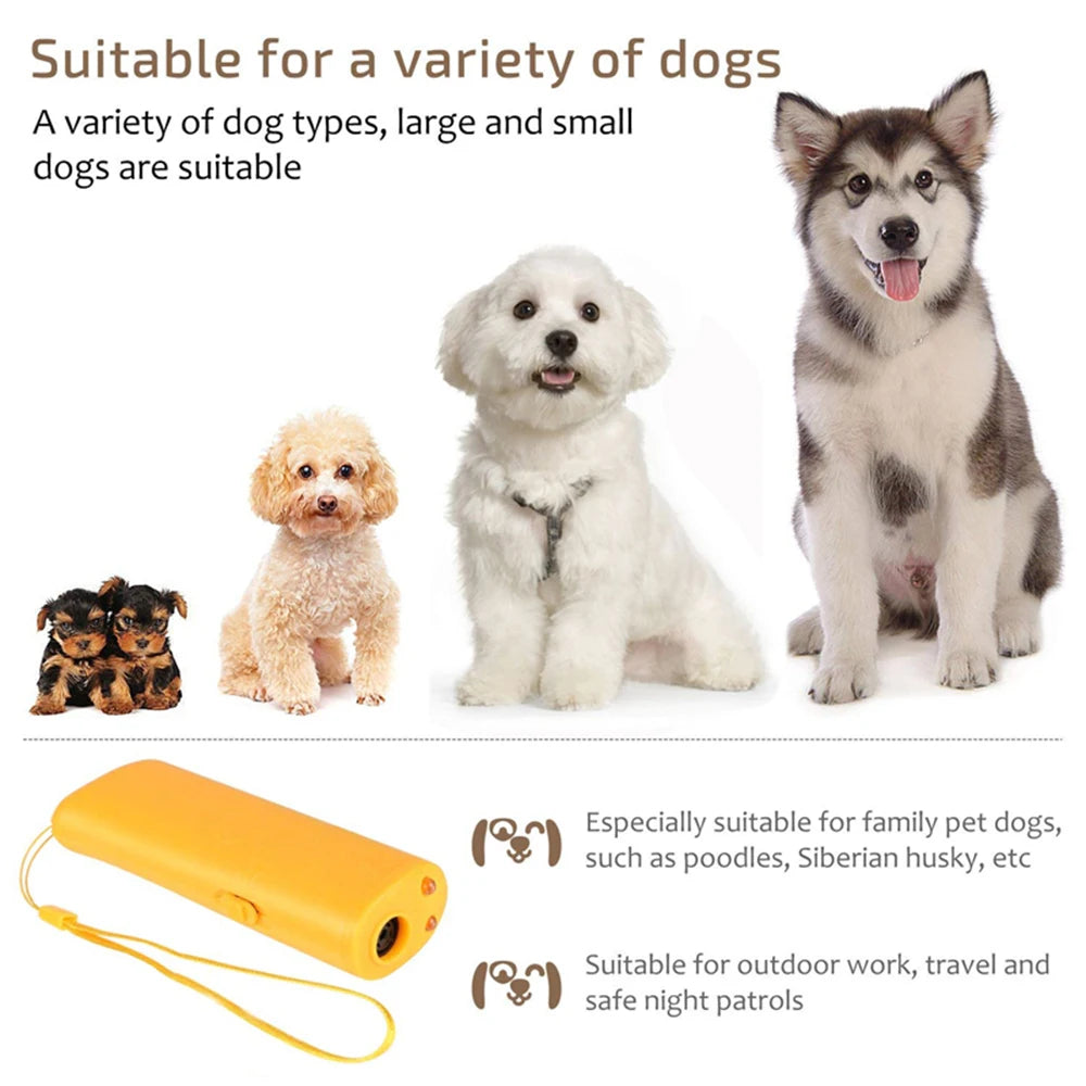 3 in 1 Dog Anti Barking Device Ultrasonic Dog Repeller Stop Bark Deterrents Pet Control Training Supplies with LED Flashlight