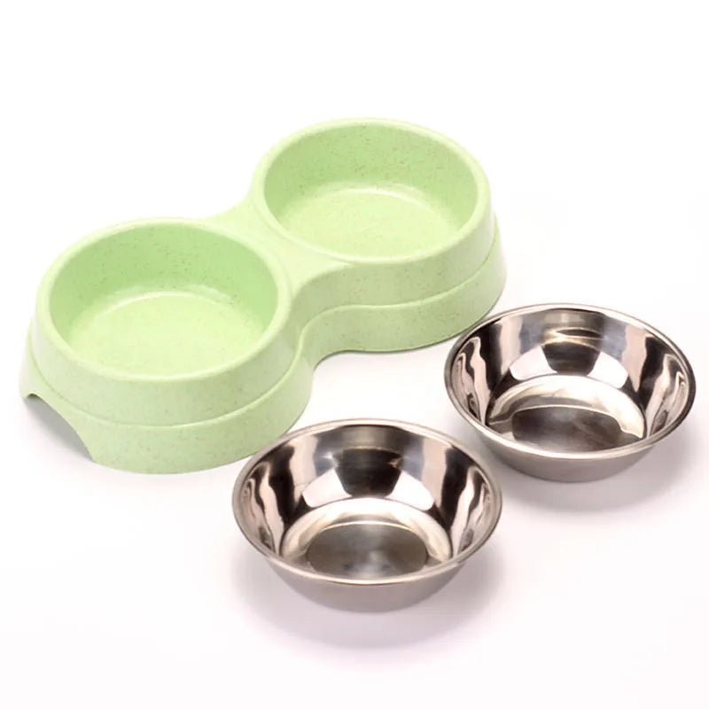 Pet Stainless Steel Bowls Double Puppy Dog Food and Water Bowls Set Cat Bowls Pet Feeder Dishes Dual Bowls for Small Dogs Cats