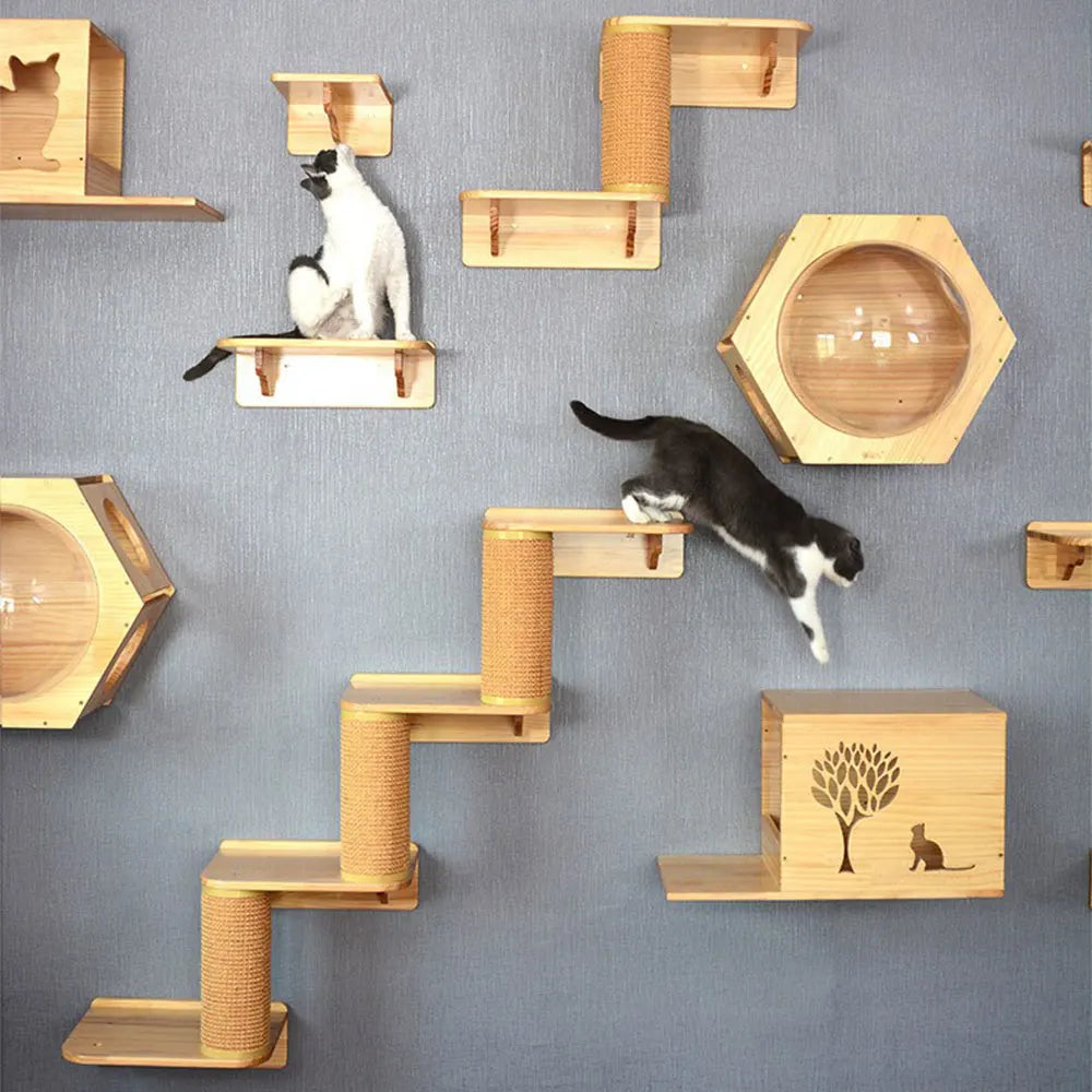 Cat Wall Mounted Climbing Shelves Cat Bed Hammock Bridge Stairway Ladders For Cat Playing & Relaxing House For Cats Tree Tower