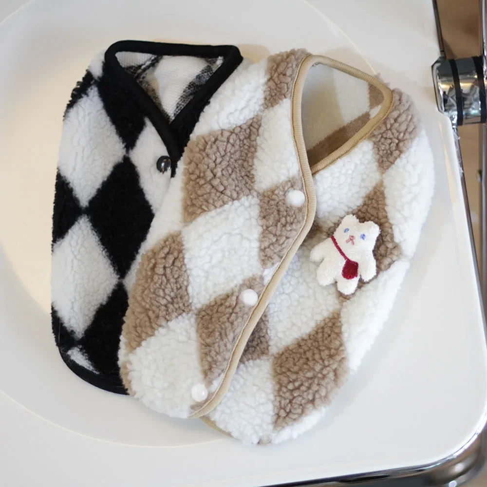 Fashionable Plaid Fleece Cat Clothes Cat Coat Jack Cute Bear Vest for Kitten Small Dogs Clothing Pet Outfits Winter Cat Costume