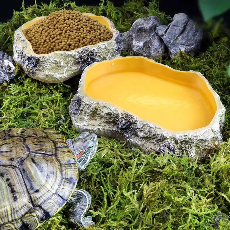 Pet Reptile Feeder Bowl Resin Aquarium Basin Food Water Pot Reptile Turtle Tortoise Scorpion Lizard Crabs Feeding Supplies New