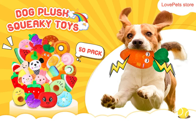 50PCS/Pack Dog Squeaky Toys Bulk, Plush Dog Toys for Small Medium Dog, Cute Stuffed Pets Squeaky Toys Dog Puppy Birthday