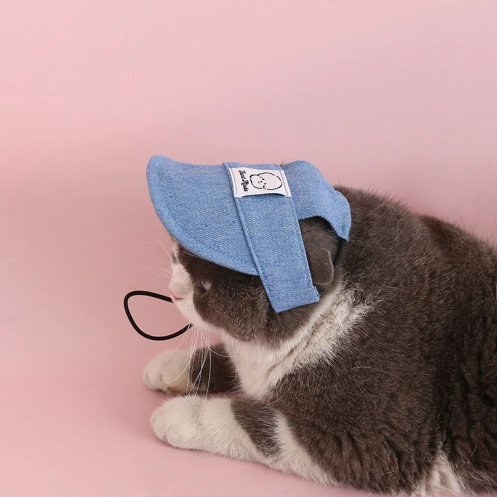 Dog Hat with Ear Holes Fashionable Denim Dog Baseball Outdoor Cap Adjustable Summer Travel Sport Hat for Small Medium Large Dogs