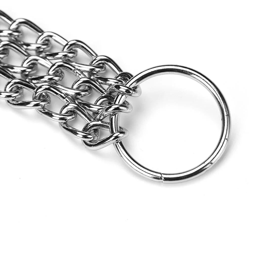 3 Rows Stainless Steel Dog Chain Collar Strong Metal Dog Chain Slip Pinch Choke Collar for Walking and Training Pet Pit-bull Dog