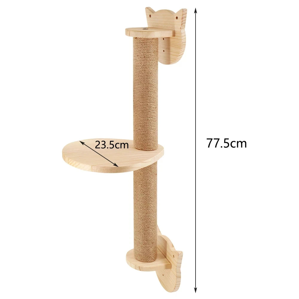 Cat Wall Mounted Wooden Climbing Shelves Cat House and Hammock for Platform and Ladder Turning Channel for Cat Indoor Furniture