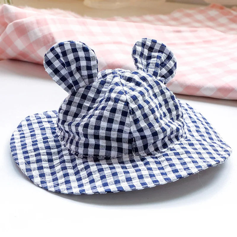Pastoral Style Plaid Cat Hat Cute Ears Sunshade Cap for Dogs Summer Pet Headwear Unisex Outdoor Hats Chihuahua Dogs Accessories