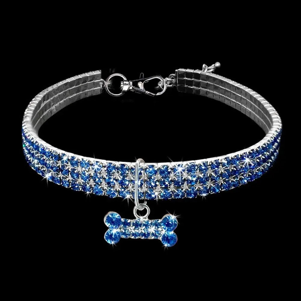 Bling Rhinestones Pet Collar, Adjustable Crystal Diamond Bone Pendant Wedding Collar Cat Dog Small Pet Elastic Necklace Jewelry