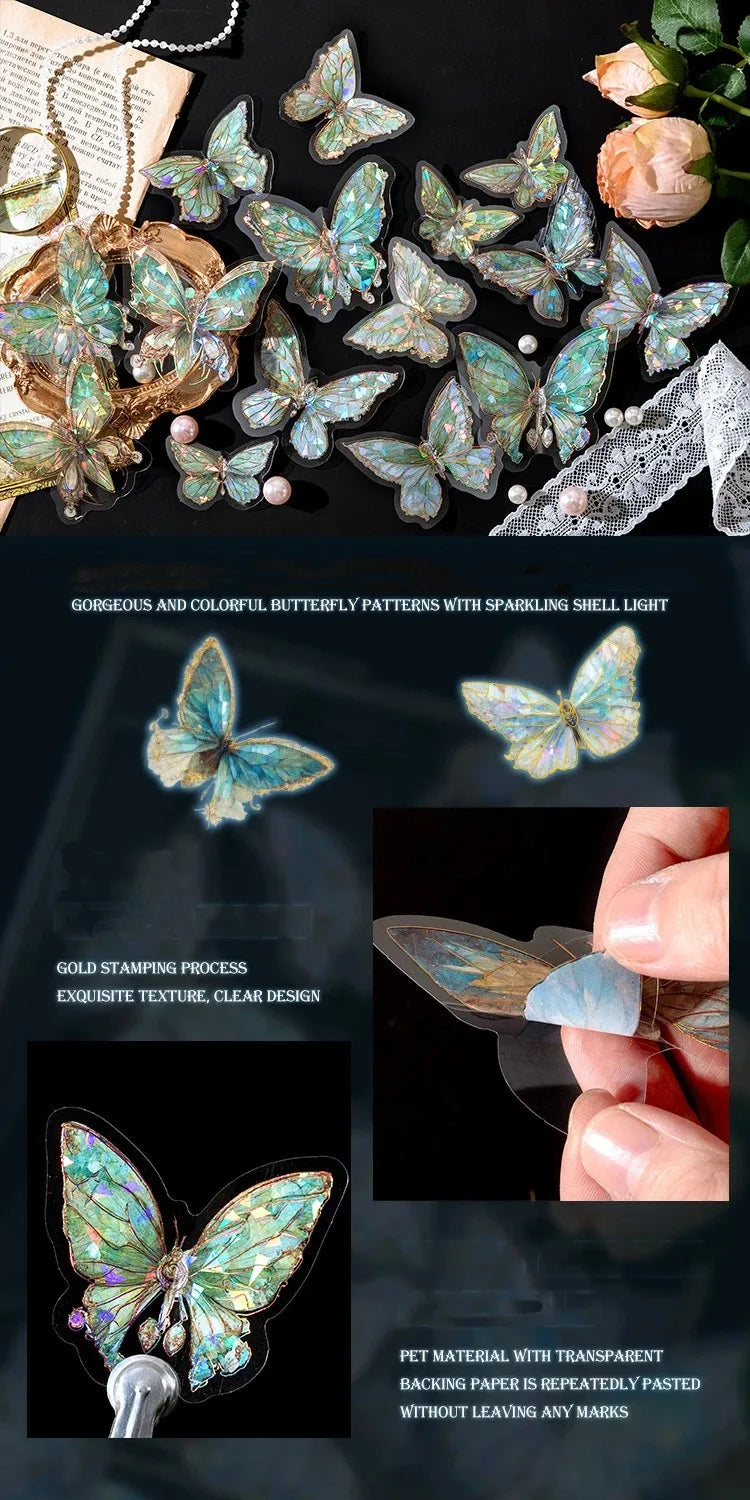5Style 20pcs/pack INS Butterfly PET Sticker Pack Ice Crystal Laser Gold DIY Handbook Decoration 3D Scrapbook