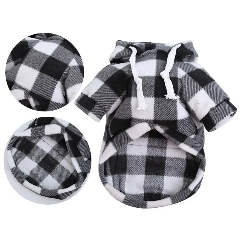 Plaid Dog Hoodie Pet Dog Clothes Sweaters With Hat And Pocket Design Autumn Winter Windproof Dog Clothing For Small Medium Dog