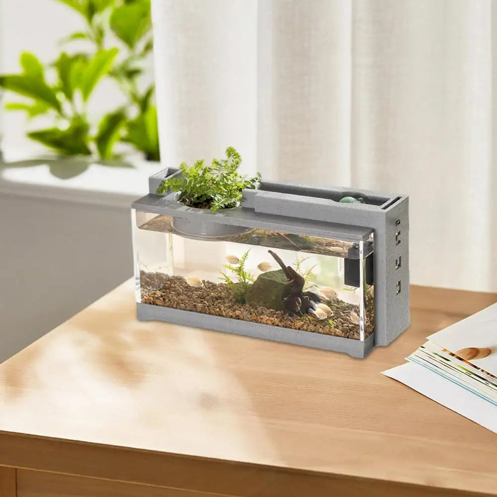 Mini Fish tank Retro Decorative Quiet Desk Aquarium With Water Pump For Turtle Reptile Shrimp Moss Crab Betta office desk decor