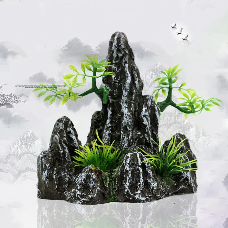 Resin Aquarium Rockery Mountain Decoration Artificial View Rock Cave Stone Tree Fish Tank Ornament Pet Supplies Home Decor