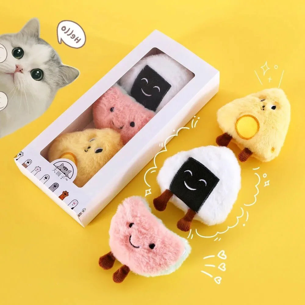 3pcs Cat Squeaker Cute Shaped Plush Toy Catnip Toy Cats Mint Toy with Built-in Bell for Kittens Puppy Products Pet Accessories