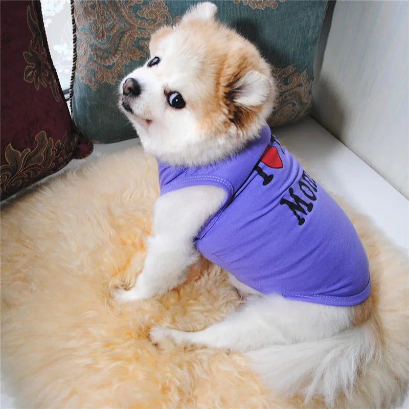 Small Dog Clothes Soft Cotton Puppy Shirt Classic Daddy Mommy Printed T-shirt Pet Vest Clothing for Cats Chihuahua Dog Apparel