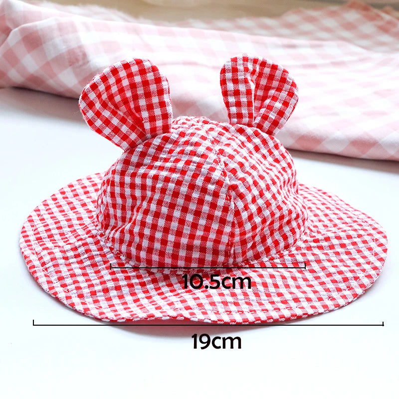 Pastoral Style Plaid Cat Hat Cute Ears Sunshade Cap for Dogs Summer Pet Headwear Unisex Outdoor Hats Chihuahua Dogs Accessories