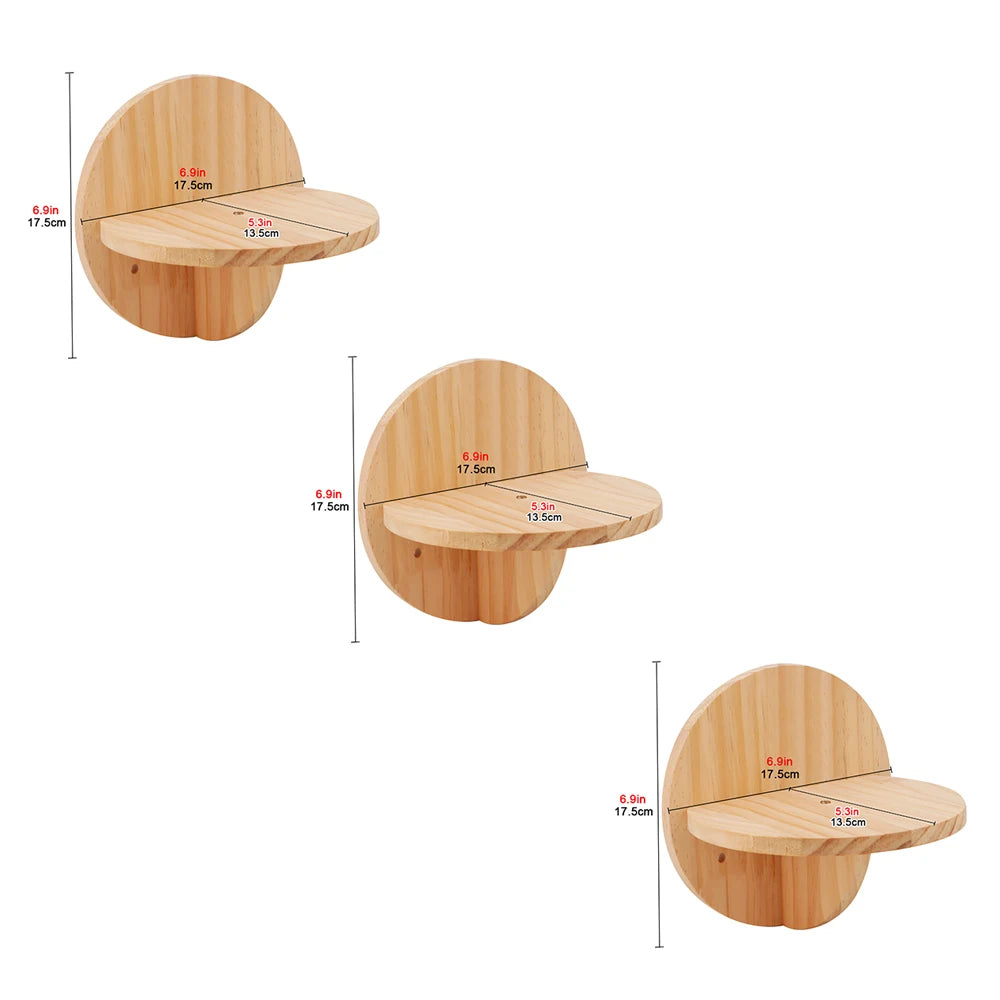 Cat Wall Mounted Shelf Furniture Wooden Cat Bed and Scratcher Post with Climbing Ladder Widen Steps for Kitten Play and Rest