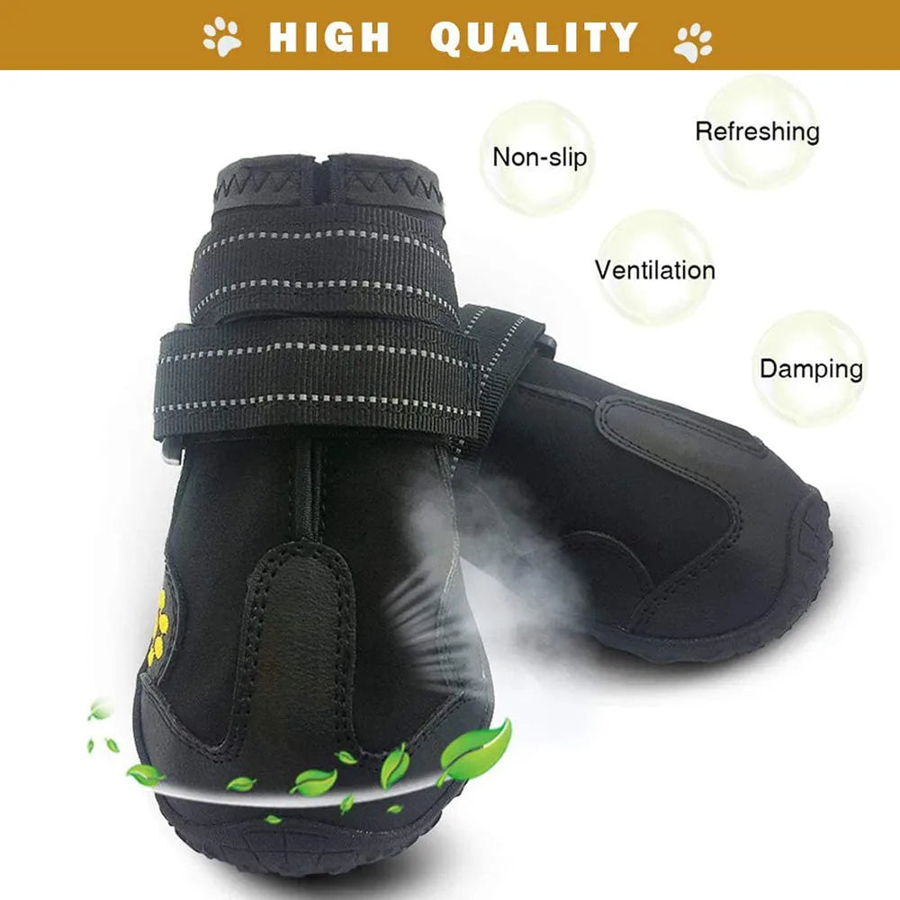 4pcs/set Pet Dog Shoes Reflective Waterproof Dog Boots Warm Snow Rain Pet Booties Anti-slip Socks Footwear For Medium Large Dogs