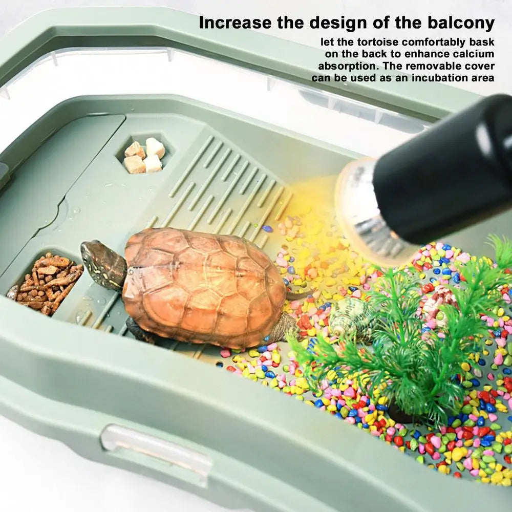 Turtle Tank Aquarium Baby Turtle Habitat With Lid Pet Turtle Habitat Detachable Double Layers Turtle Tank Anti-Slip Tortoise
