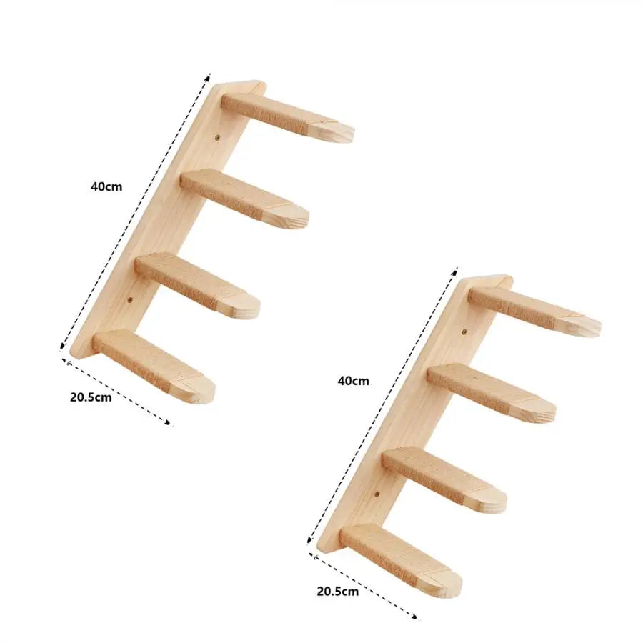 Cat Wall Mounted Solid Wooden Furniture Climbing Ladder and Cat Hammock with Scratching Post for Activity Indoor Cats Perches