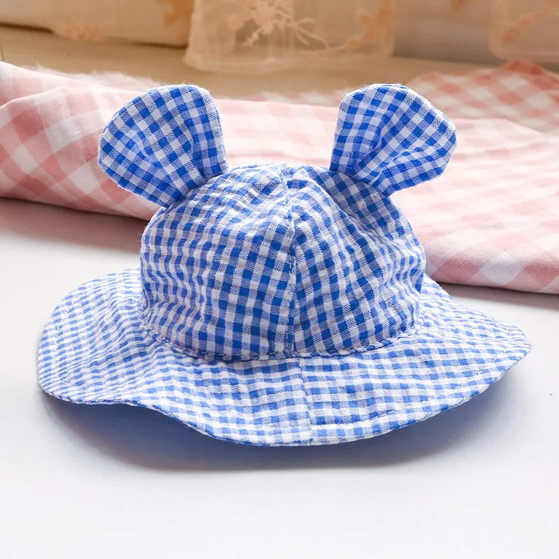 Pastoral Style Plaid Cat Hat Cute Ears Sunshade Cap for Dogs Summer Pet Headwear Unisex Outdoor Hats Chihuahua Dogs Accessories