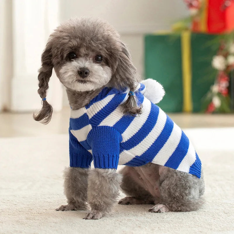 Dog Cat Sweater for Small Medium Dogs Stripe Knitted Christamas Sweater Hooded Autumn Winter Pet Clothes Xmas Puppy Outfits