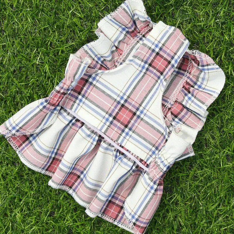 Plaid Dog Dress Cute Princess Dresses Cat Plaid Vest Small and Medium-sized Pet Clothing Classical Style Printed Pattern Clothes