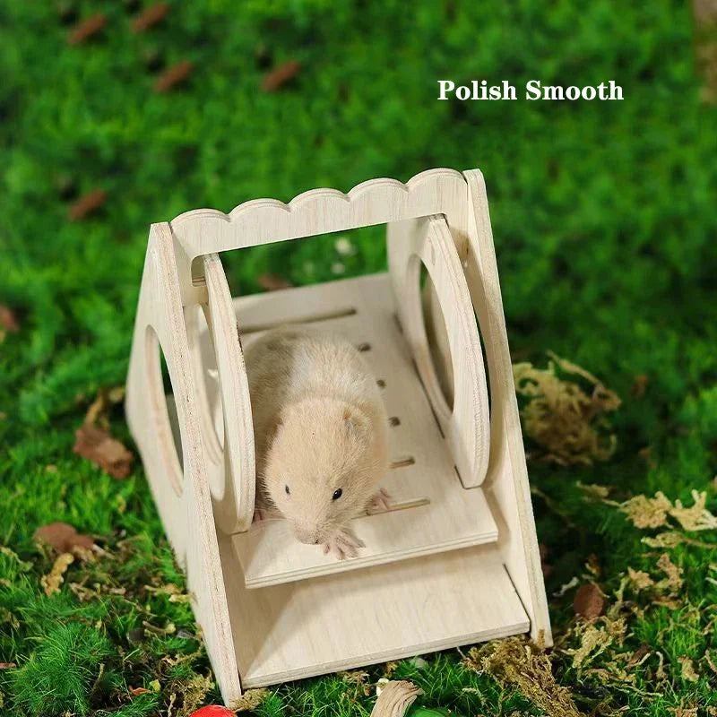Smooth Hamster Hideaway Wooden Hamster House with Climbing Ladder Small Pet Castle Arch Bridge for Dwarf Mice Gerbils Small Pets