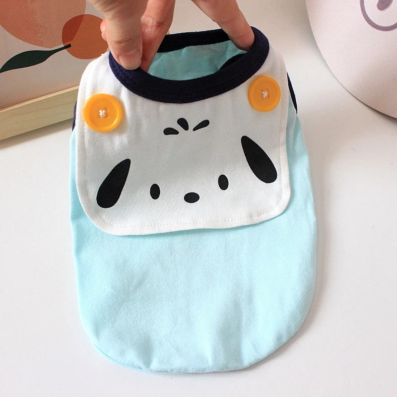 Cotton Solid Puppy Summer Clothes Button Decoration Cute Cartoon Vest for Chihuahua One Piece Unisex Daily Wear Pet Cat Clothing