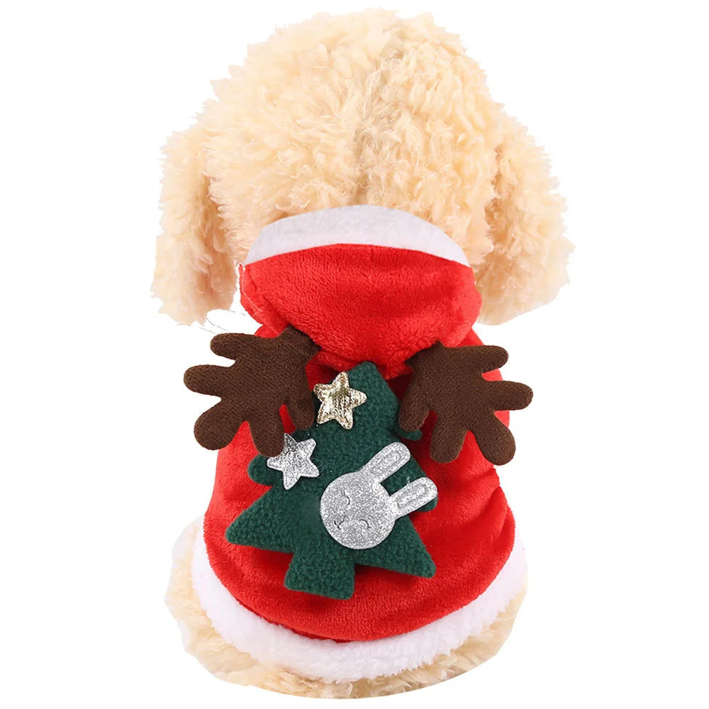 Christmas Dog Clothes Hoodie Pet Dog Sweater Flannel Antlers Scarf Winter Warm Small Dog Outfit Cat Hooded Clothing Costume Coat
