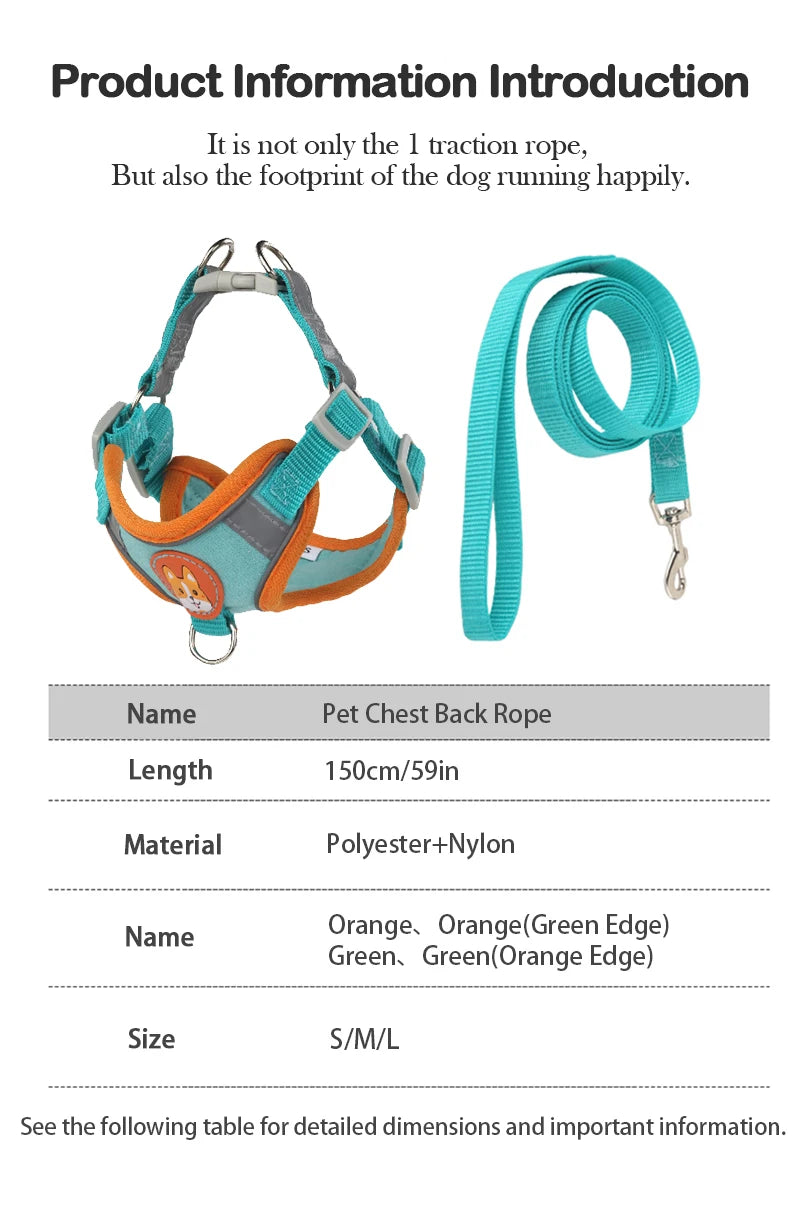 Pet Suede Chest Harness Vest Dog Strap Reflective Leash Retractable For Small Light And Convenientn