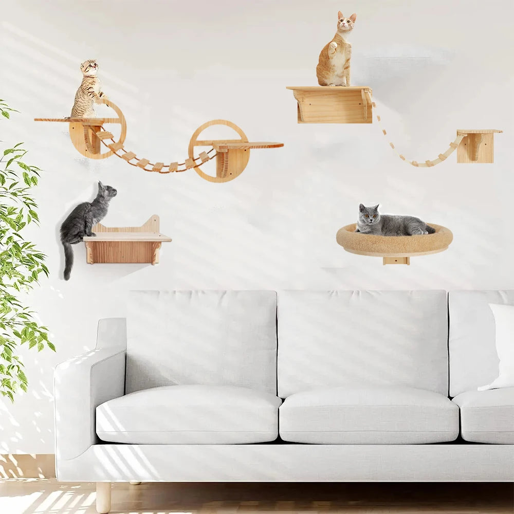 Cat House Cat Tree Wall Mounted Cat Climbing Shelves Cat Hammock Cat Bridge with Scratching Post or Stairway for Kittens