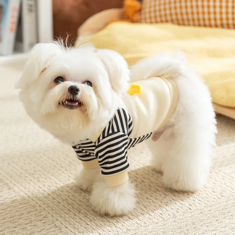 2024 Dog Clothes Cute Dog Hoodies Thin Autumn Winter Dog Coat with D-Ring Striped Print Puppy Sweatshirt Cat Jacket Pet Apparel