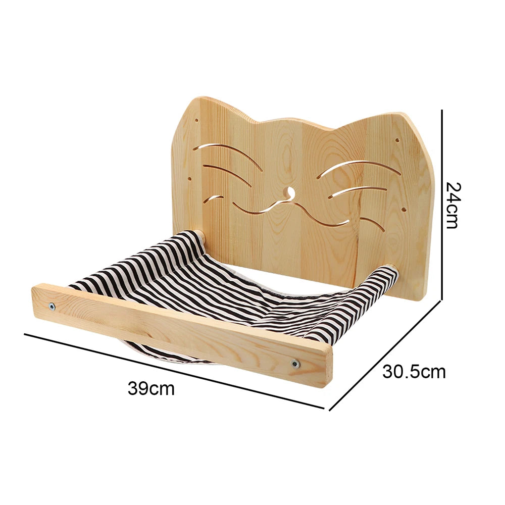 Cat Wall Climbing Shelves Wall Mounted Hammock Cat Scratching Post Wooden Stairway Shelves with Sisal Rope Ladder Wall Cat Tree