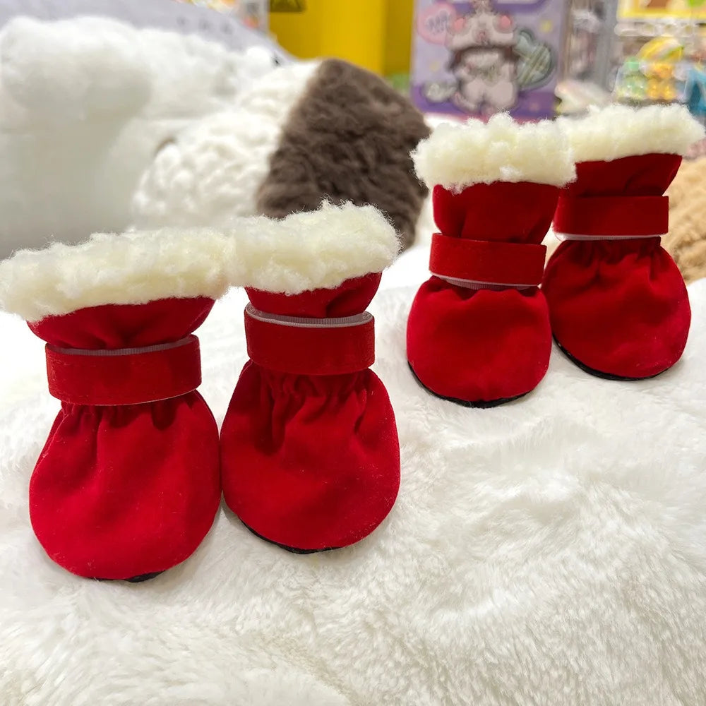 Solid Chamois Velvet Dog Socks Winter Outdoor Walking Chihuahua Non Slip Shoes for Puppy Soft Warm Accessories Feet Protector