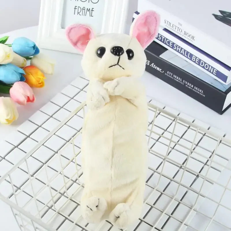 1PC Estuche de lápices de felpa suave para niños y niñas, bolsa de bolígrafos de simulación , lindo perro, papelería escolar