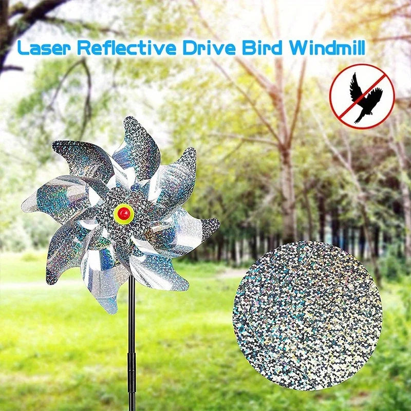 1pcs Bird Repeller Pinwheels Reflective Sparkly Scarecrow Pinwheel Windmill Spinner for Garden Lawn Yard Decor Keep Birds Away
