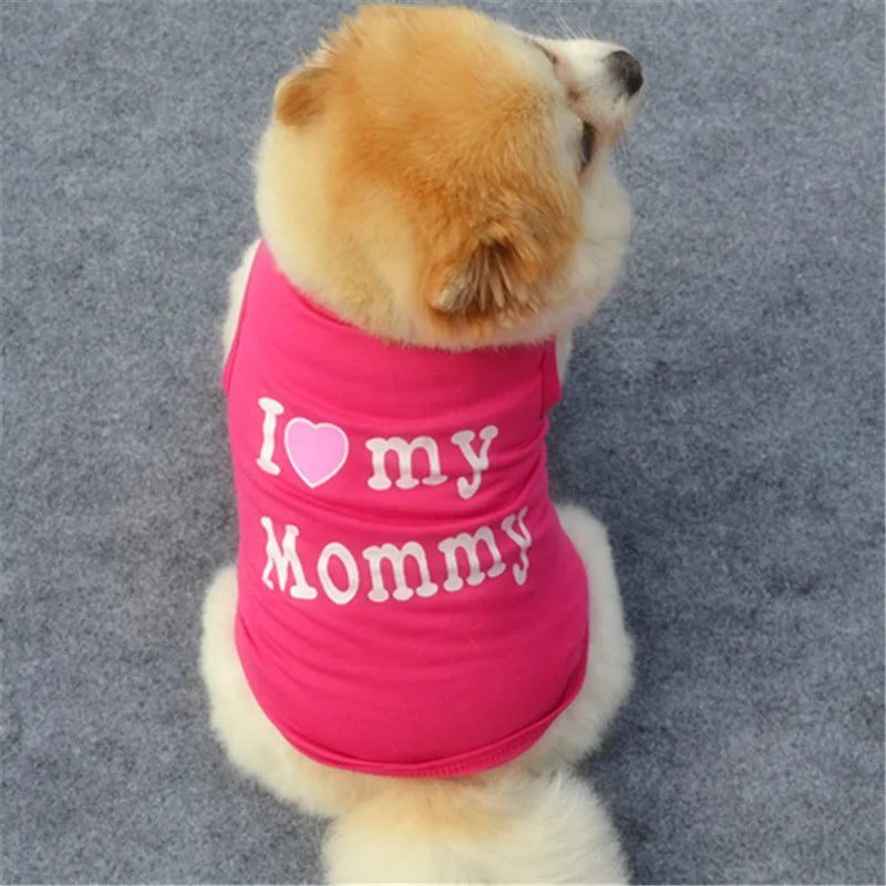 Small Dog Clothes Soft Cotton Puppy Shirt Classic Daddy Mommy Printed T-shirt Pet Vest Clothing for Cats Chihuahua Dog Apparel